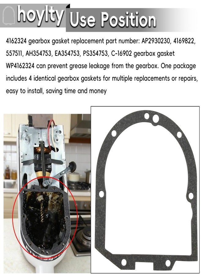 حشية علبة التروس 4162324 متوافقة مع خلاطات KitchenAid K45، K5، KSM75، KSM90، KSM150، WP4162324، 4169822 (عبوة من 4 قطع) - Image 3